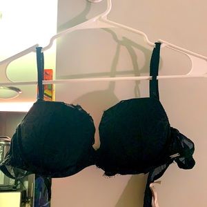 PINK black lace date push up bra 34B
